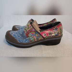 Dansko Women's Vegan volley Canvas Floral Patchwork Rain Clogs.